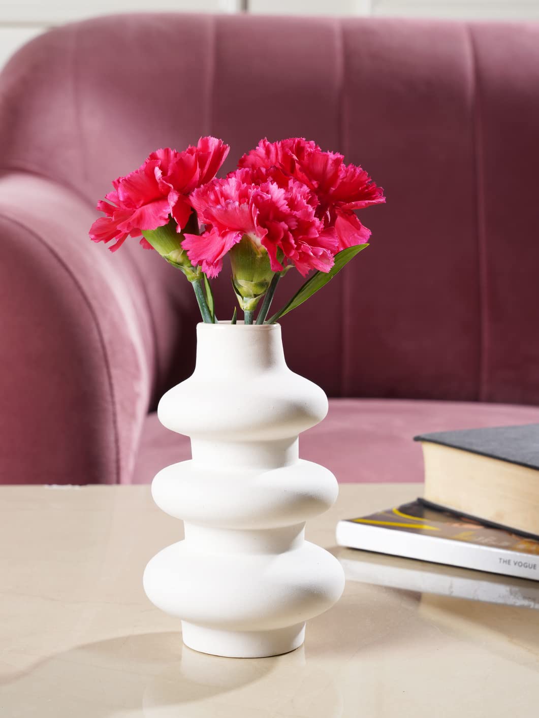 Purezento Konso Family White Ceramic Vase - Set Of 3 | Unique Shape Vases For Modern Home Decor, Shelves, Coffee Tables, Living